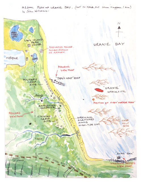 Illustrated plan of Uranie Bay showing the Uranie wreck site