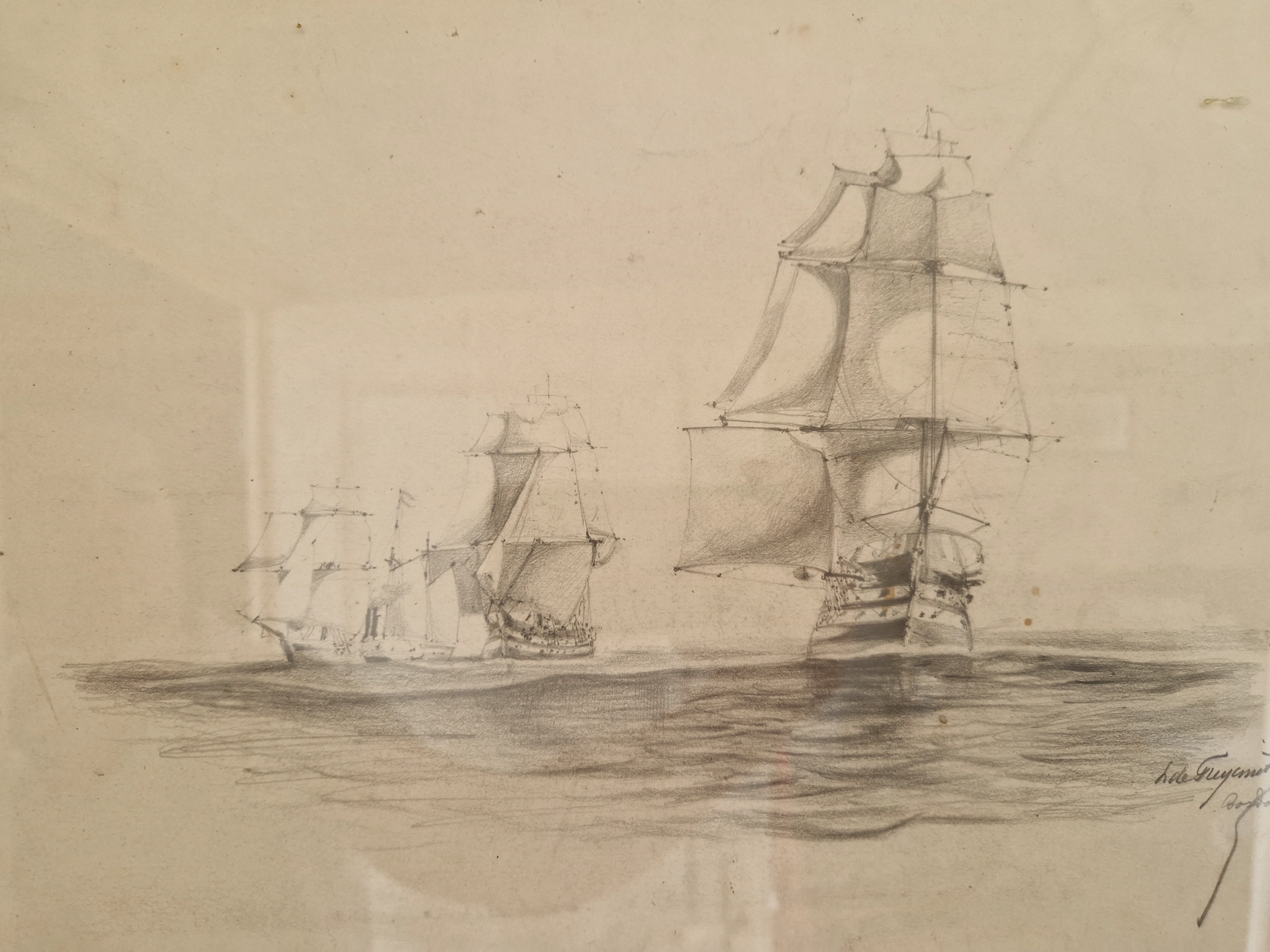 Historical drawing of sailing ships