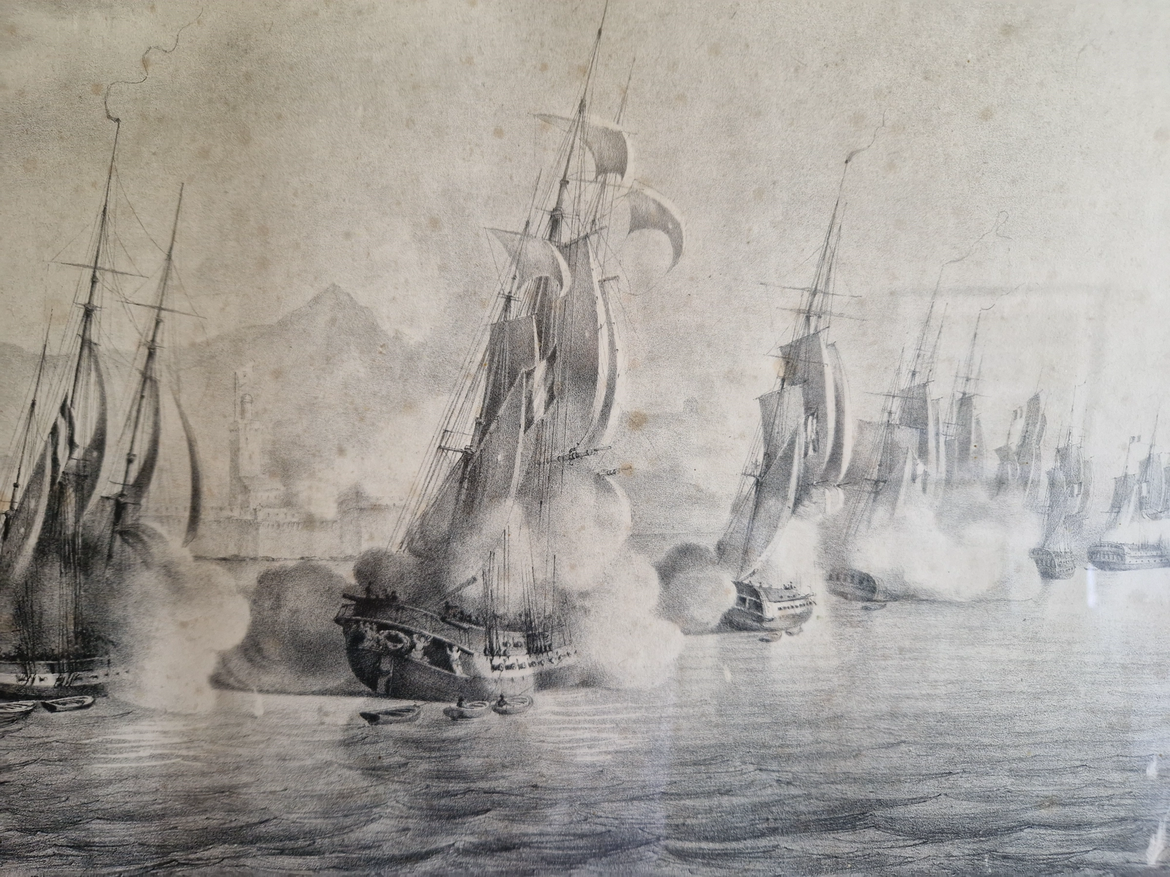 Historical engraving of a naval battle